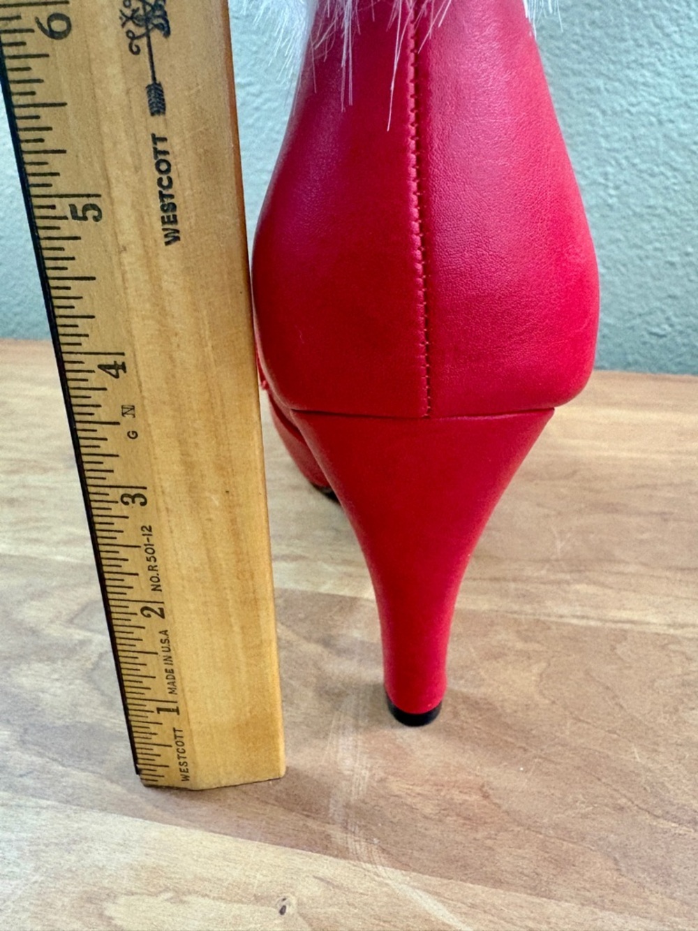 Ellie Womens Red Faux Fur Trim High-Heel Ankle Boots, Womens size 9 - Picture 12 of 16